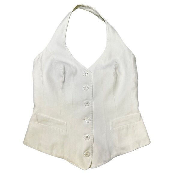 Vintage Karen Millen White Halter Button Front Vest Top - Size 6 - Picture 1 of 5